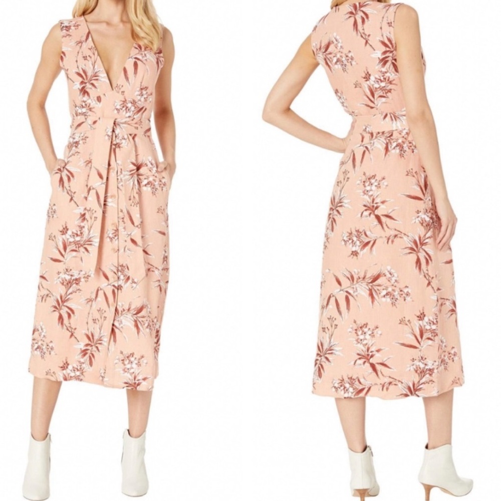 Linen Midi Floral Tie Dress